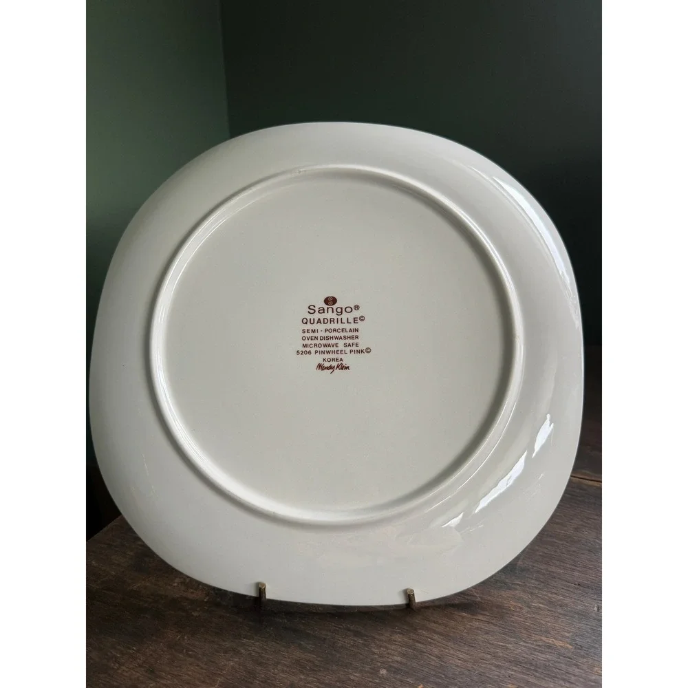 Sango Quadrille Pinwheel Pink Dinner Plate Wendy Klein 80s Square